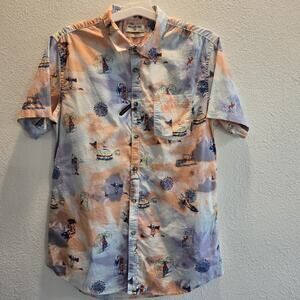 Billabong Patriotic 4th of July Button Down Shirt L Tailored Fit Stretch BBQ